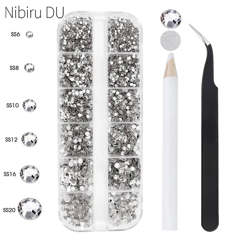 Nibiru DU Clear Flatback Rhinestone Set — 3792pc Crystal Nail Art Kit