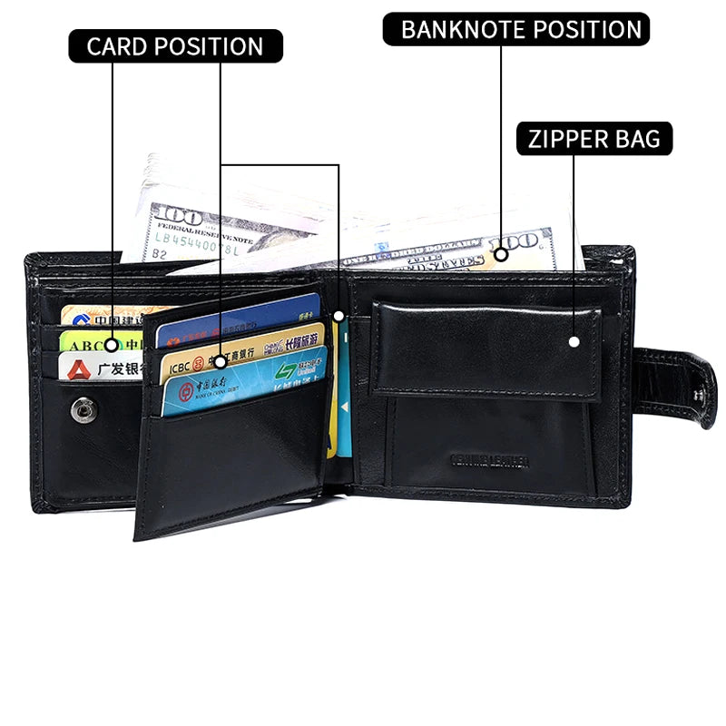 Okli-Rsoe Genuine Leather Men's Wallet — Compact Bifold with Coin Pocket