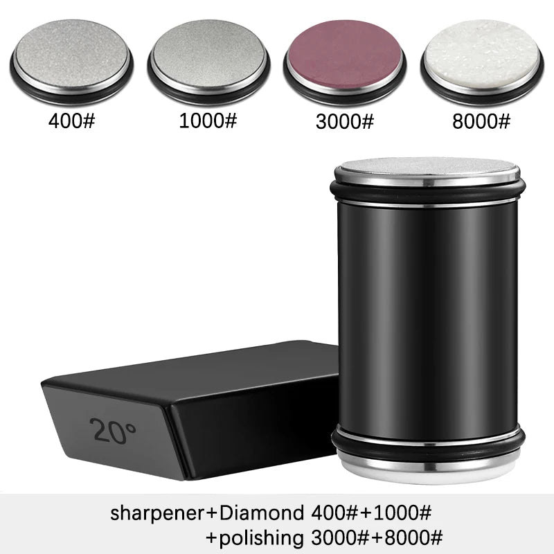 Rolling Knife Sharpener — Double Sided Diamond Stone with Magnetic Angle