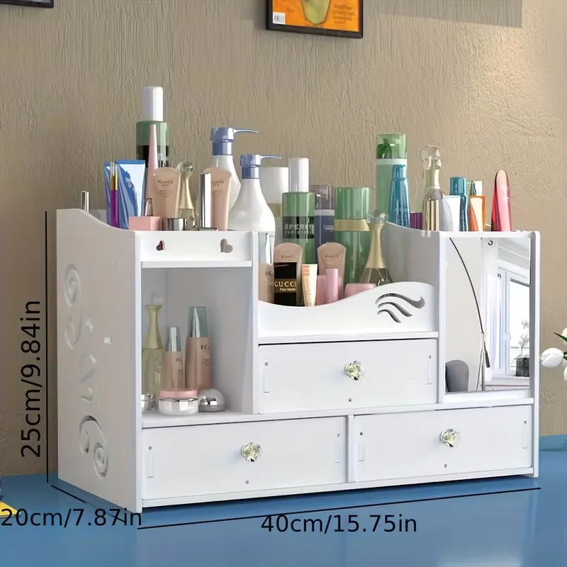 Desktop Makeup Organizer — Multi-Drawer Cosmetic Storage with Mirror