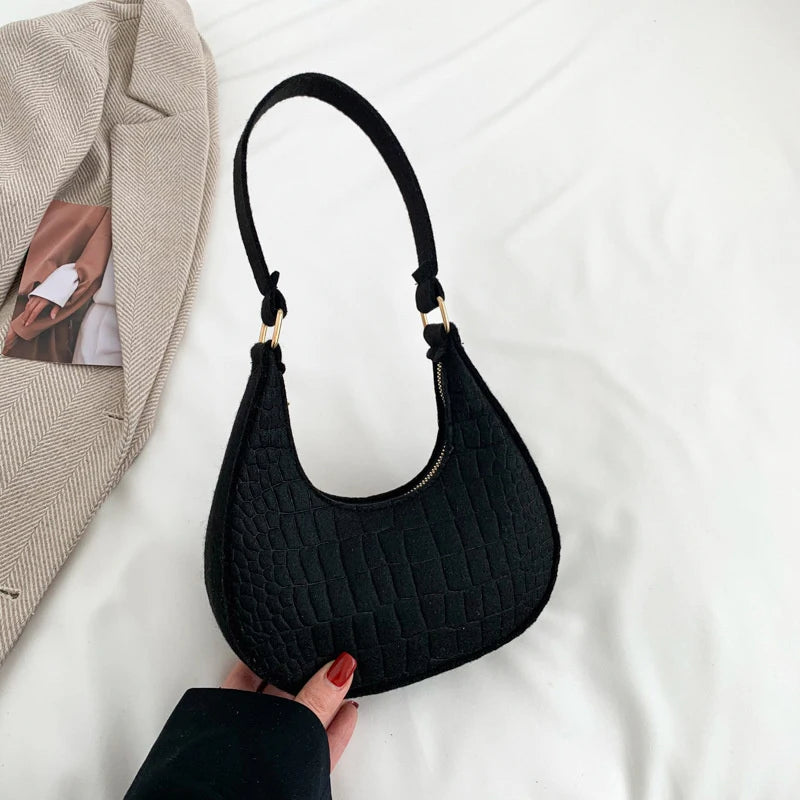Women's Felt Shoulder Bag — Stylish Half Moon Handbag for Daily Use