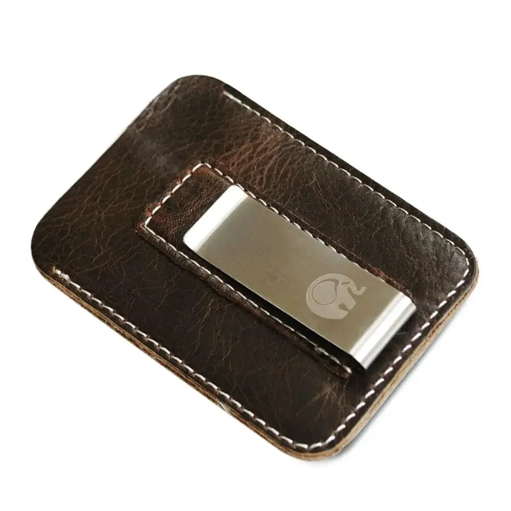 Genuine Leather Money Clip — Slim Minimalist Wallet with Card Slot