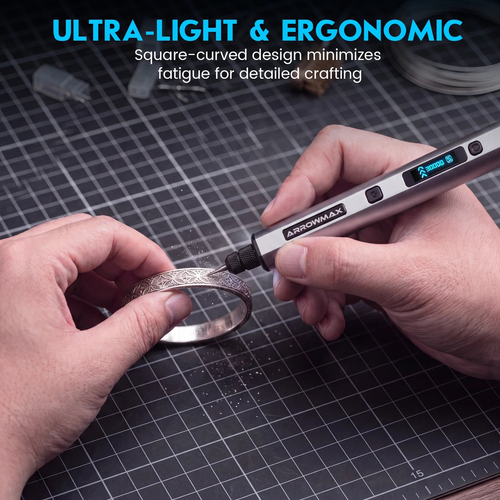 ARROWMAX Cordless Engraving Pen Kit — 30000 RPM Rotary Tool with 30 Bits