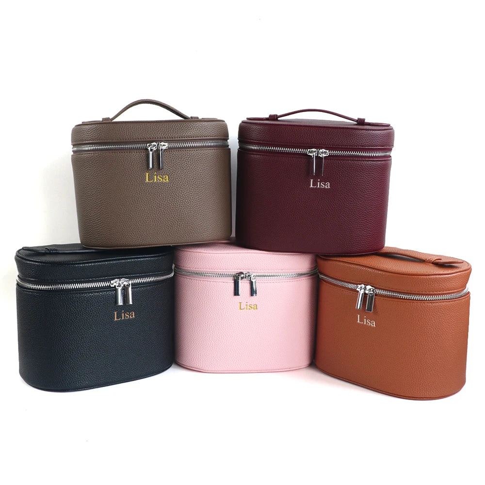 Personalized PU Leather Cosmetic Bag — Large Capacity Travel Makeup Organizer