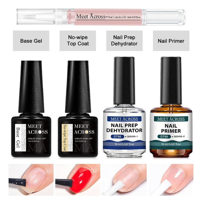 MEET ACROSS Nail Prep Dehydrate Kit — Long Lasting Gel Polish Set