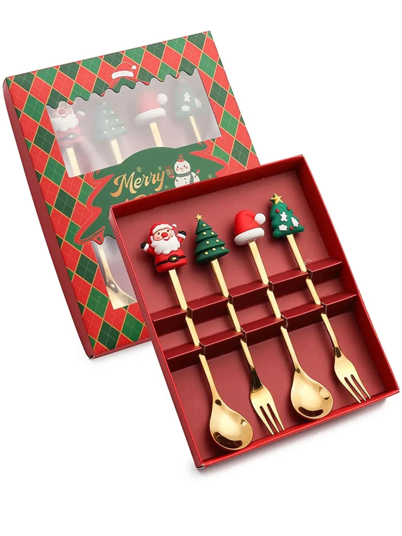Christmas Themed Stainless Steel Cutlery Set — Decorative Santa Spoon and Fork