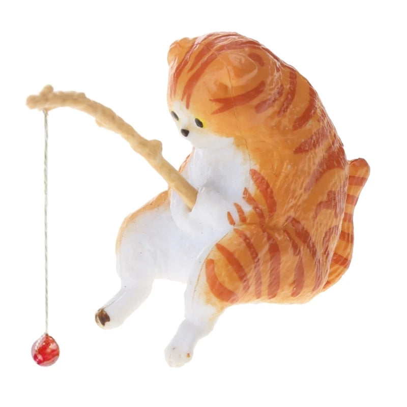 Cartoon Fishing Resin Ornament — Decorative Aquarium & Desk Accessory