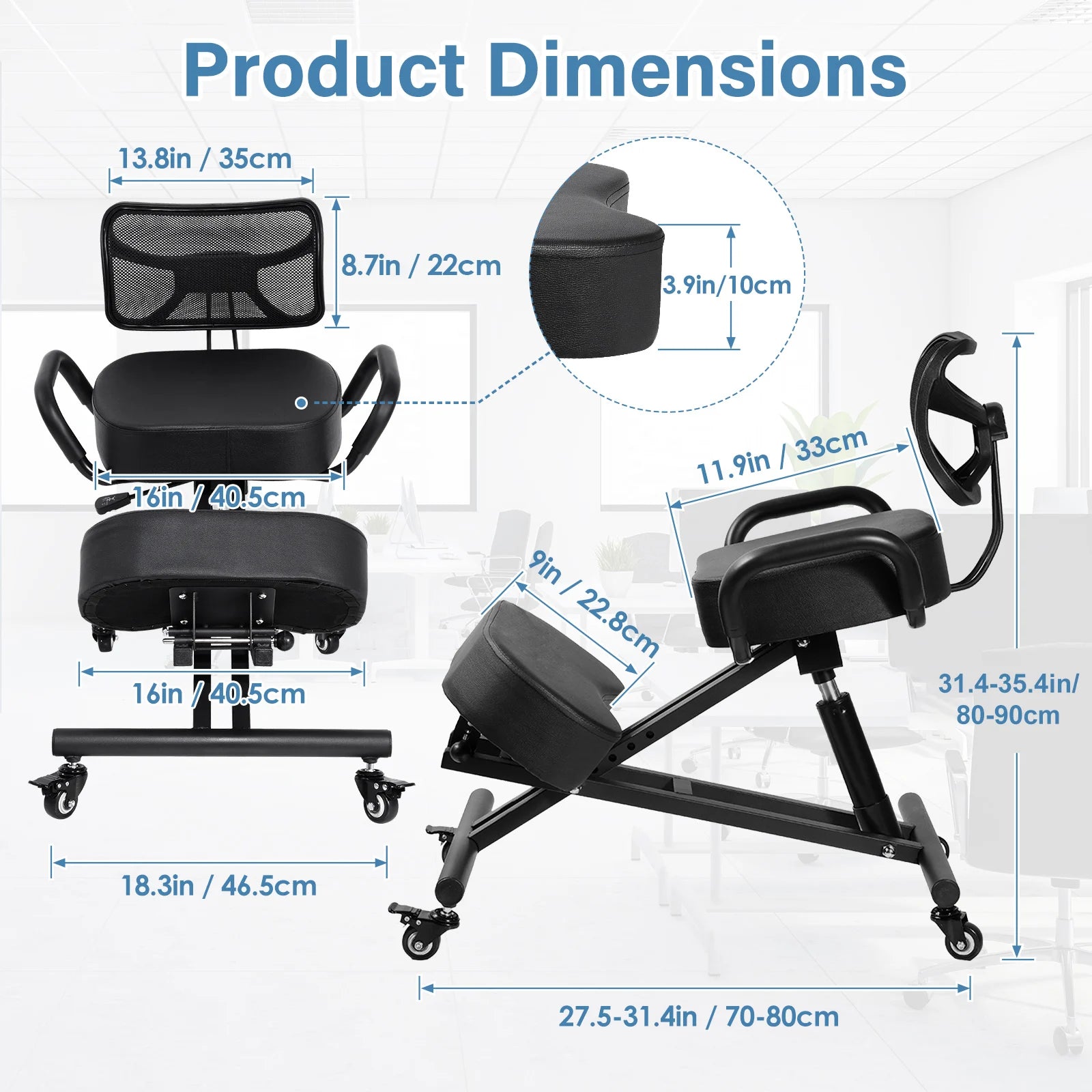 Ergonomic Kneeling Chair — Adjustable Back Support for Office Work