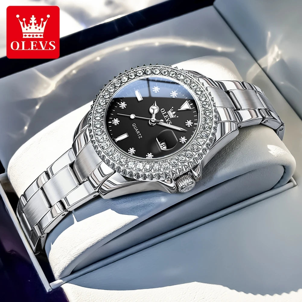 OLEVS Luxury Women's Quartz Watch — Stainless Steel Diamond Scale Bracelet
