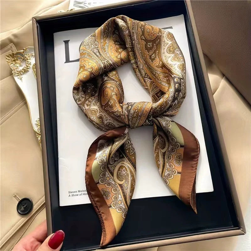SENAIFEI Printed Silk Scarf — Luxury Square Shawl & Decorative Headband