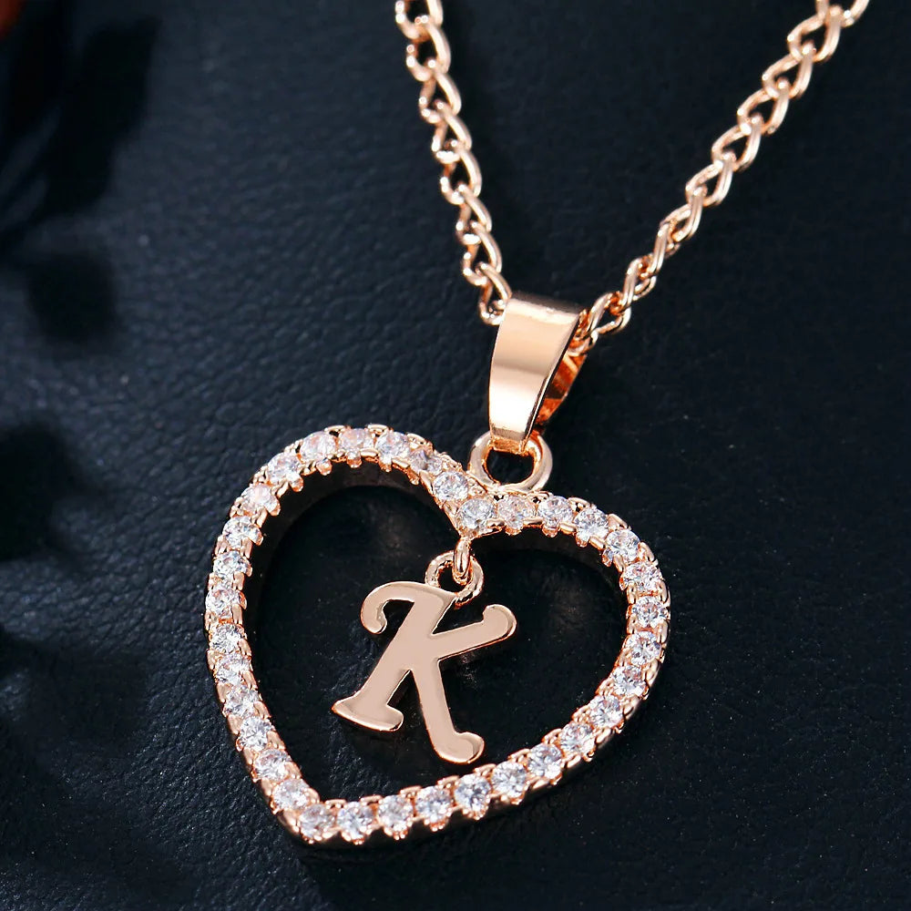 Customizable Initial Heart Pendant Necklace — Zircon Accented Jewelry