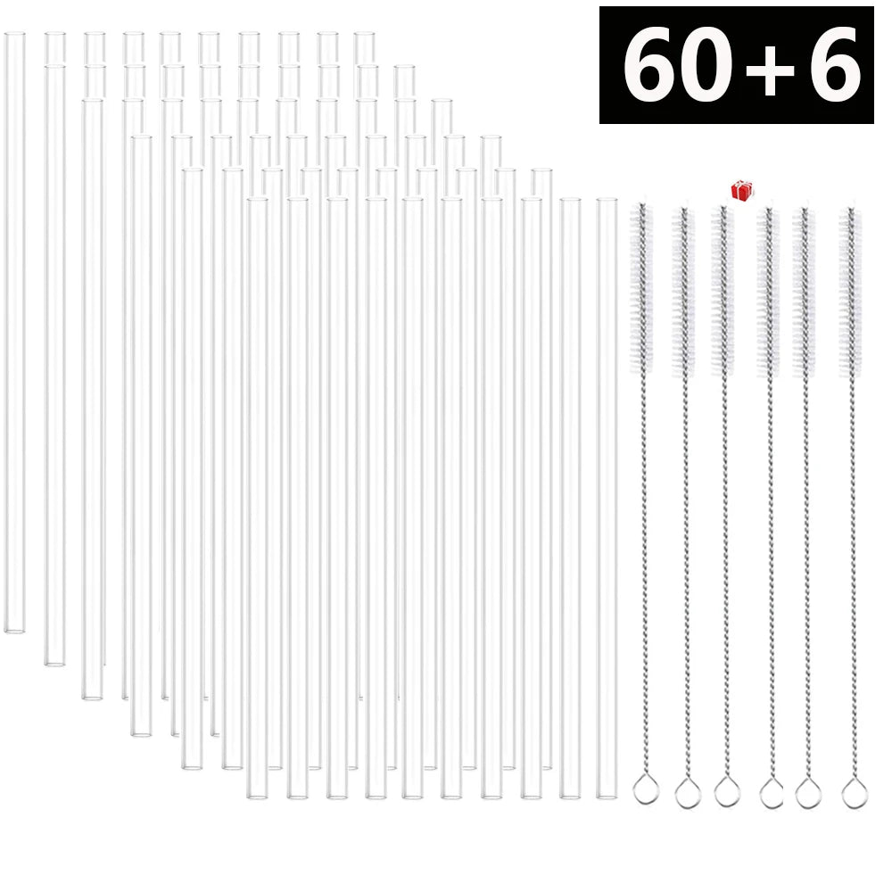 Reusable Plastic Replacement Straws — Clear 30cm Straws with Cleaning Brush