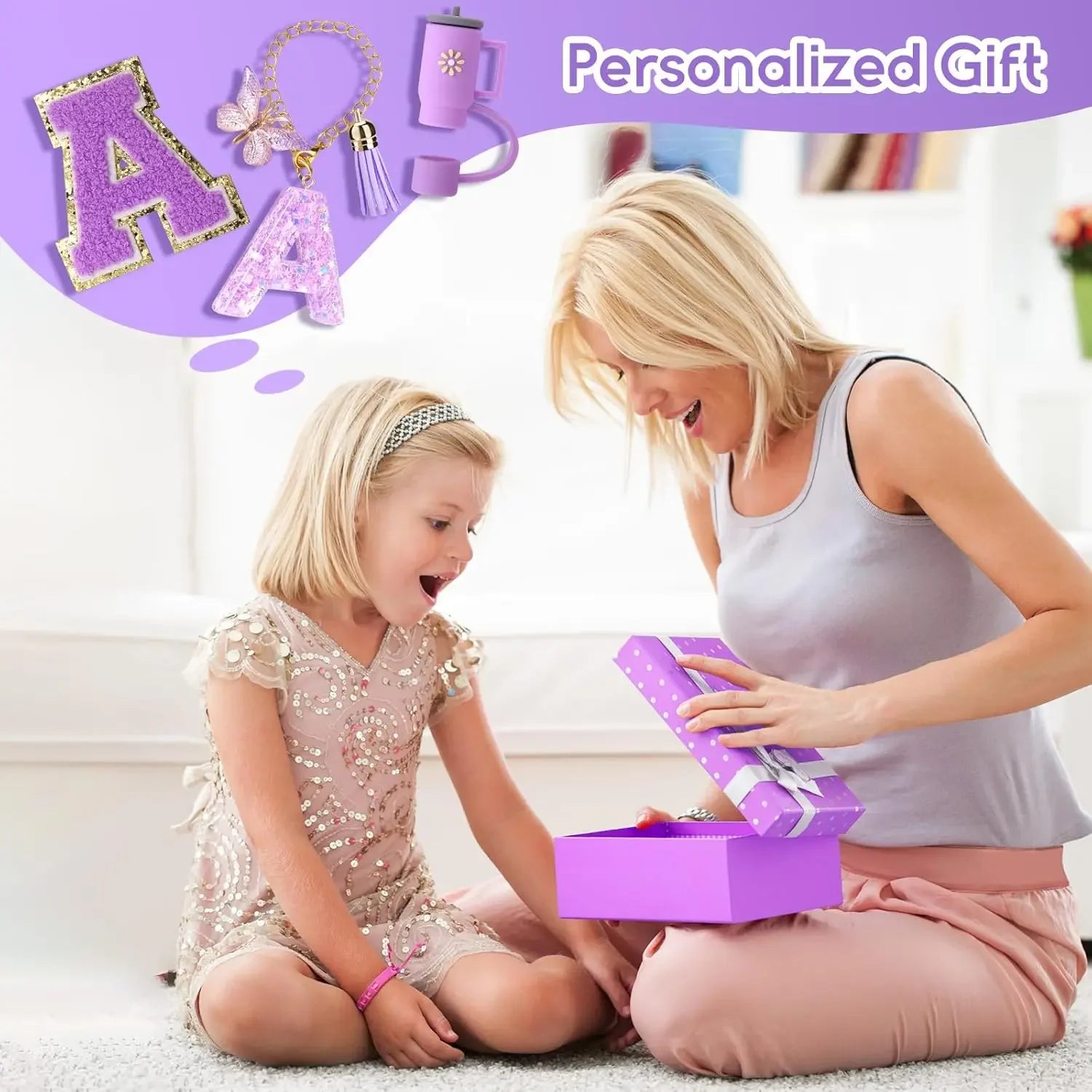 8-Piece Purple Tumbler Accessory Set — Silicone Straw Topper & Personalized Charms