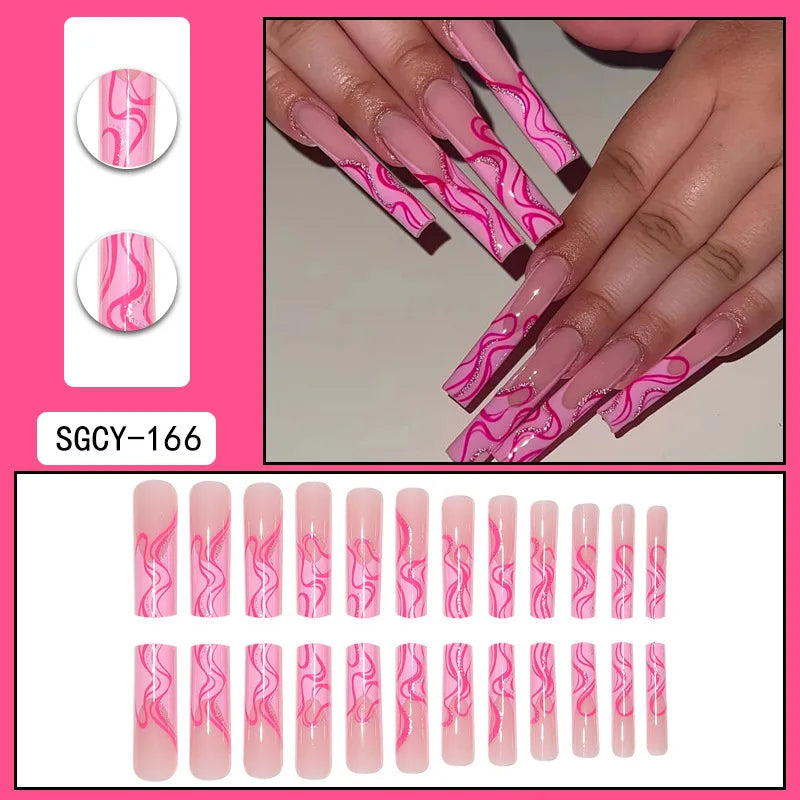 Ultra Long Coffin Press On Nails — 3D Butterfly & Floral Design, 24 Pieces