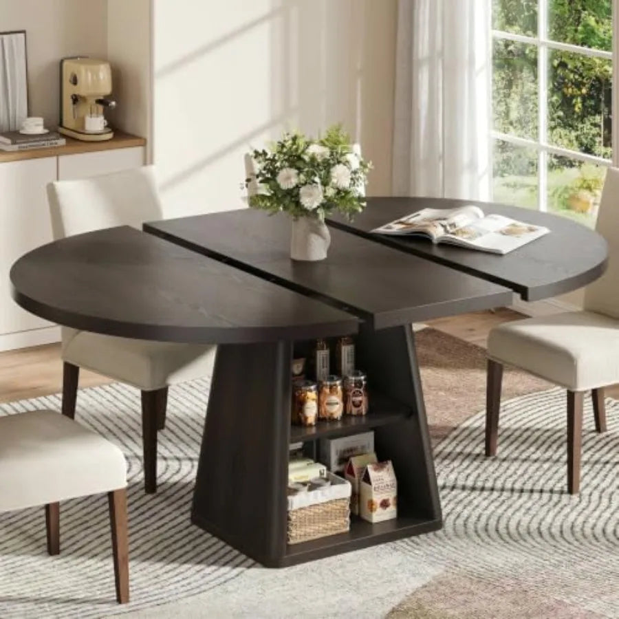 Extendable Dining Table with Storage — Modern Morocco Style, Dark Brown
