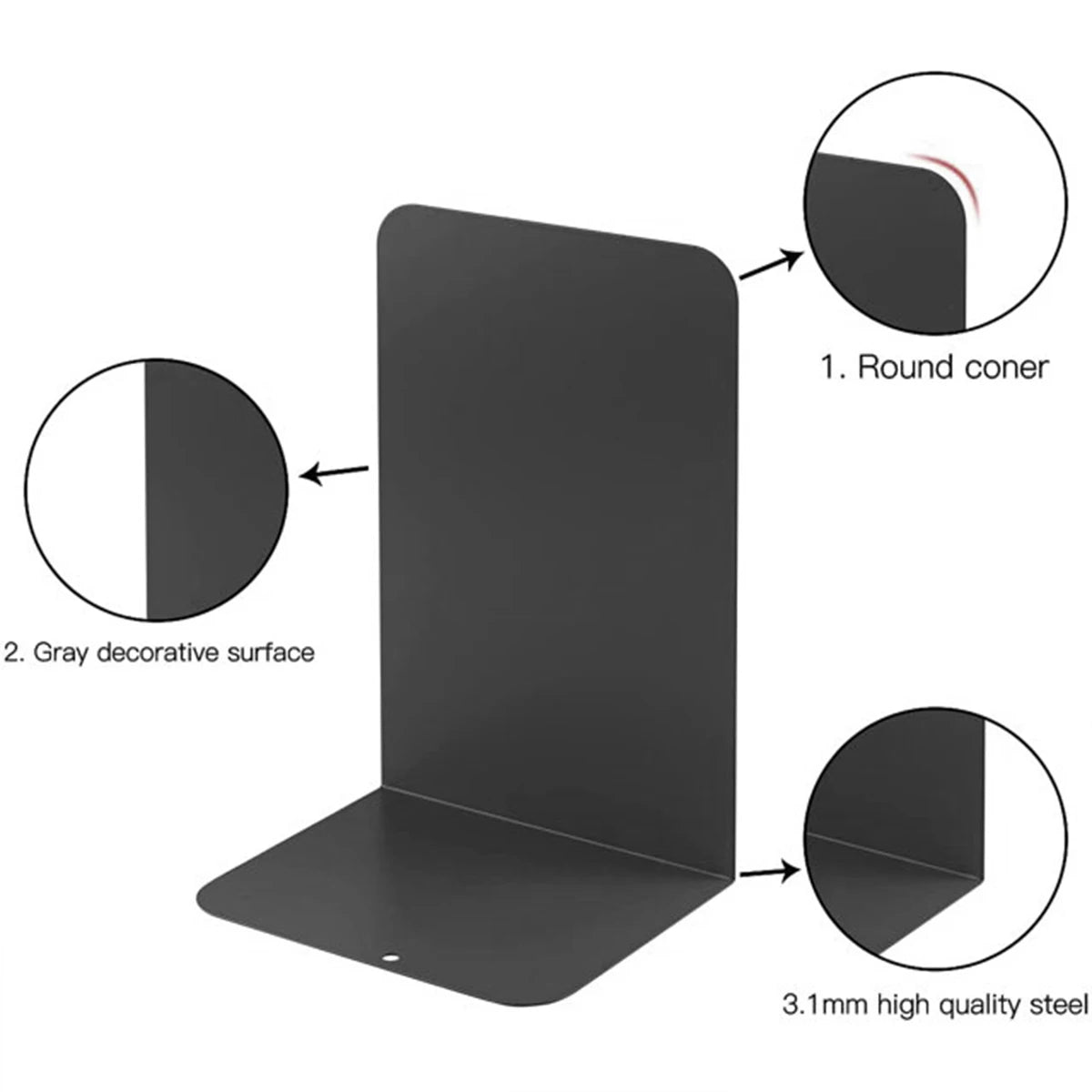 Heavy Duty Metal Bookends — Minimalist Desktop Organizer for Office & Home