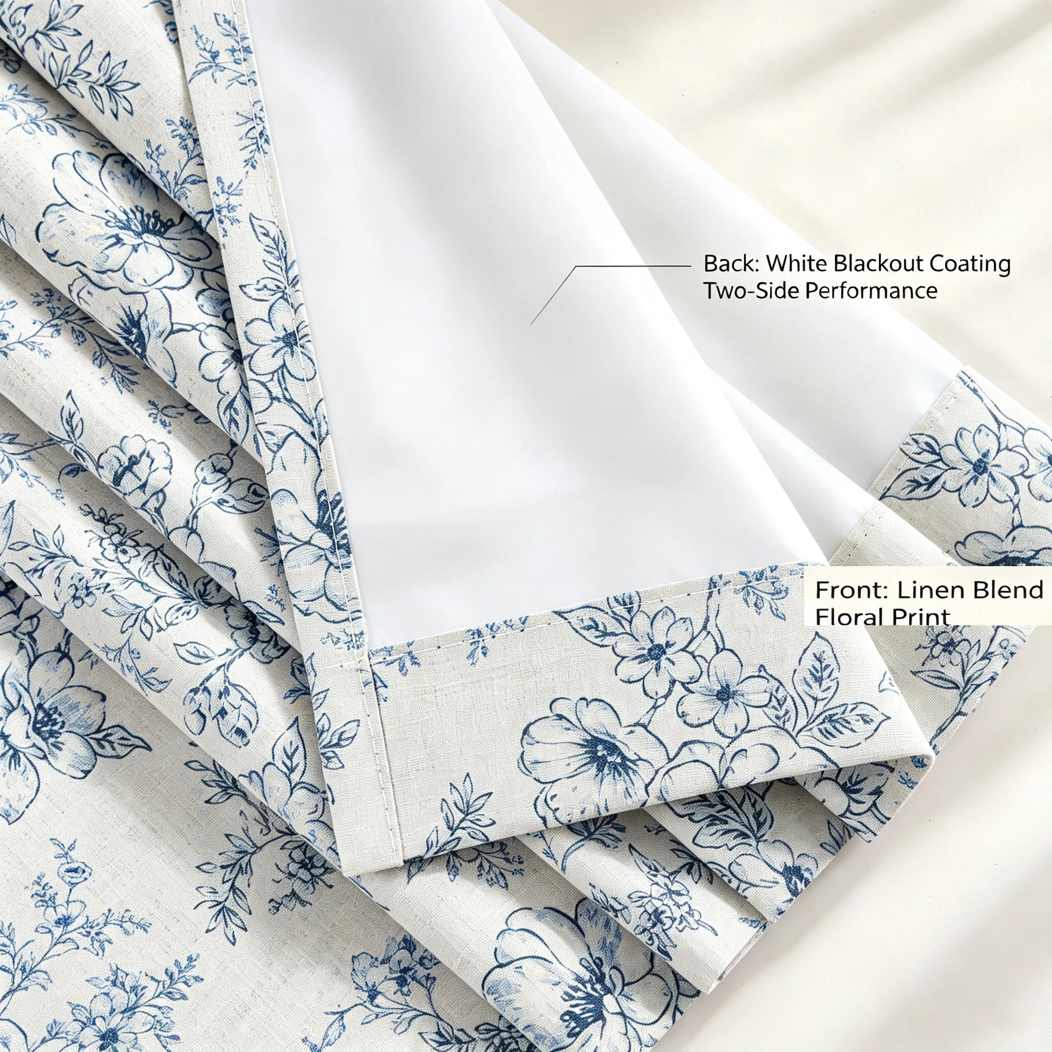 Blue Floral Blackout Curtains — 4 Panel Thermal Insulated Set