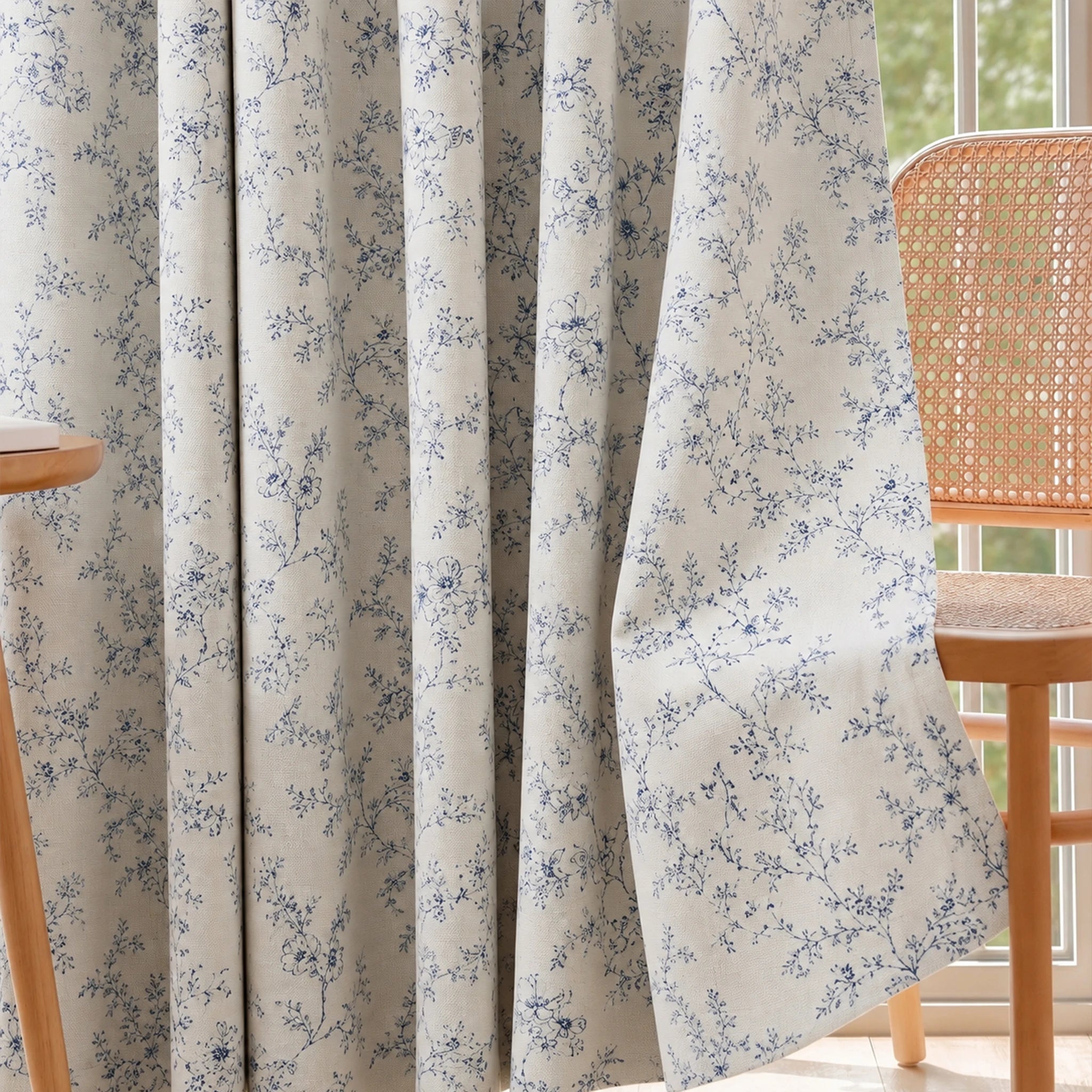 Blue Floral Blackout Curtains — 4 Panel Thermal Insulated Set