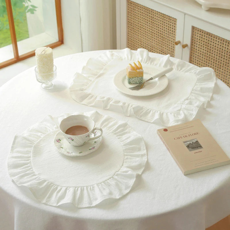 Cotton Ruffle Placemats and Napkins — Elegant Table Decor for Dining