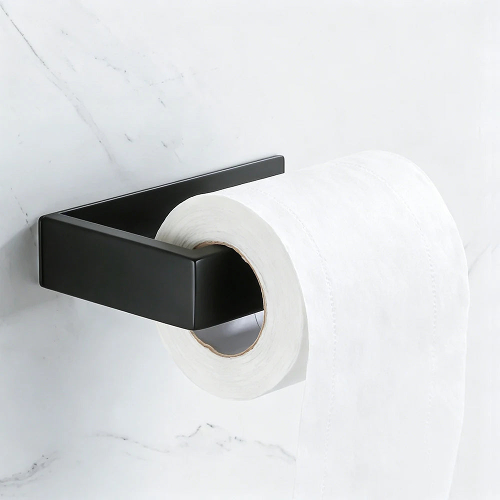 Gaomida Matte Black Toilet Paper Holder — Self-Adhesive Stainless Steel Wall Mount