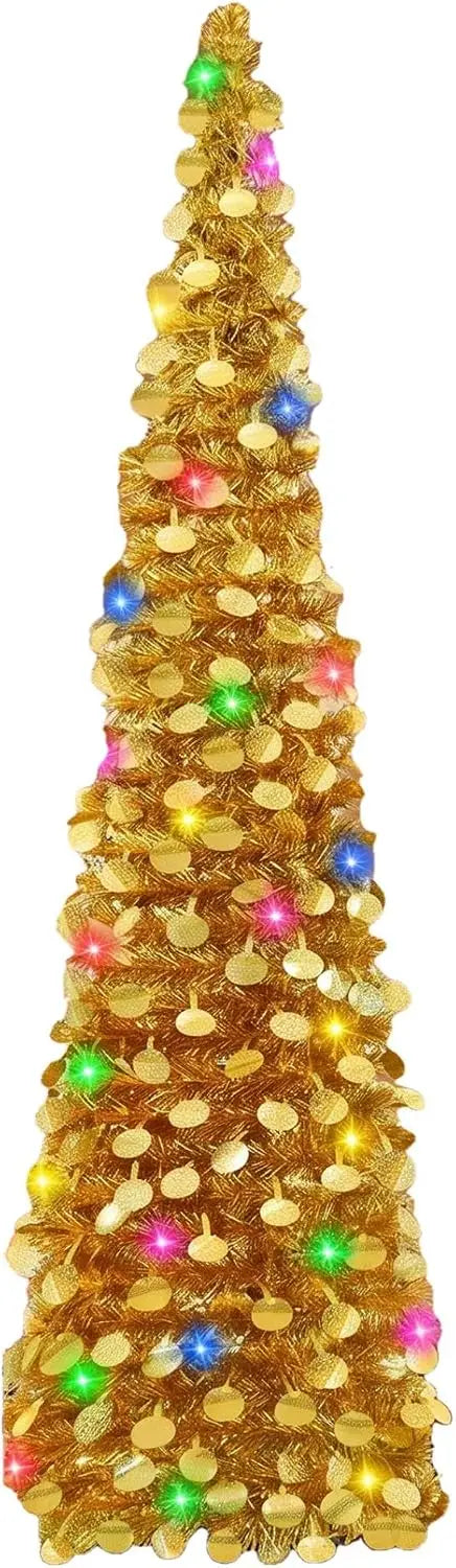 Garvee 5FT Slim Tinsel Christmas Tree — Pre-Lit LED Pencil Tree for Small Spaces