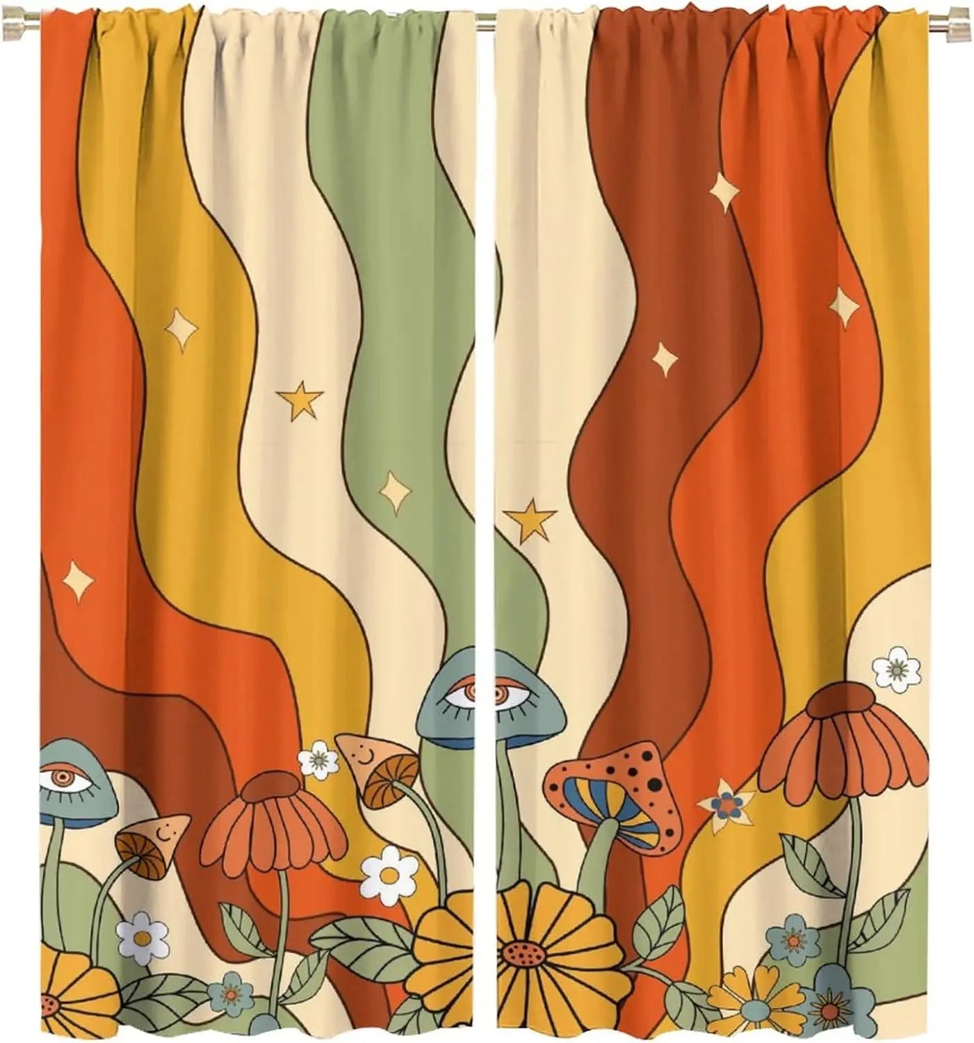 Mid Century Retro Geometric Curtains — Vintage Style Window Treatments