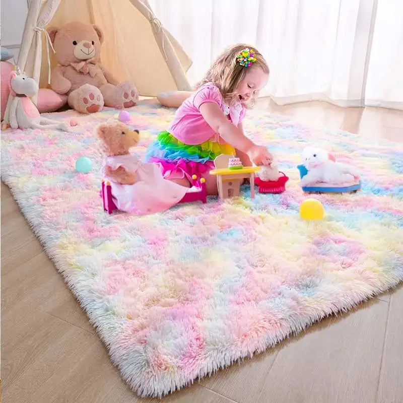 FORSWAN Rainbow Kids Area Rug — Soft Colorful Bedroom Floor Mat
