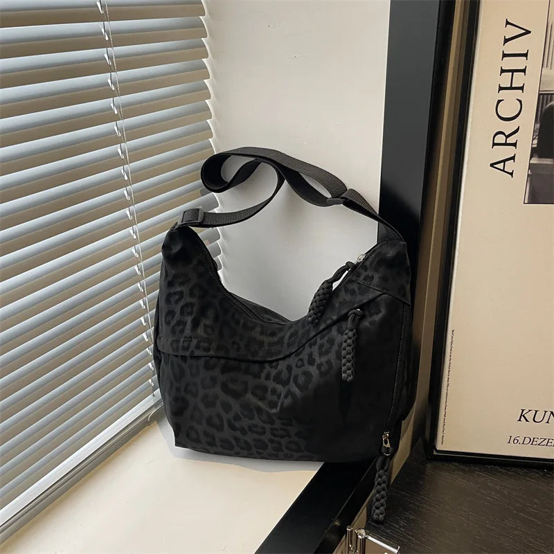 Vintage Leopard Print Hobo Bag — Large Capacity Shoulder Crossbody