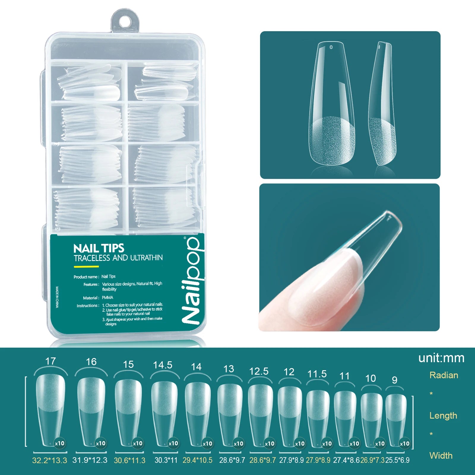 Nailpop Clear Acrylic False Nail Tips — Professional Full Cover Extensions