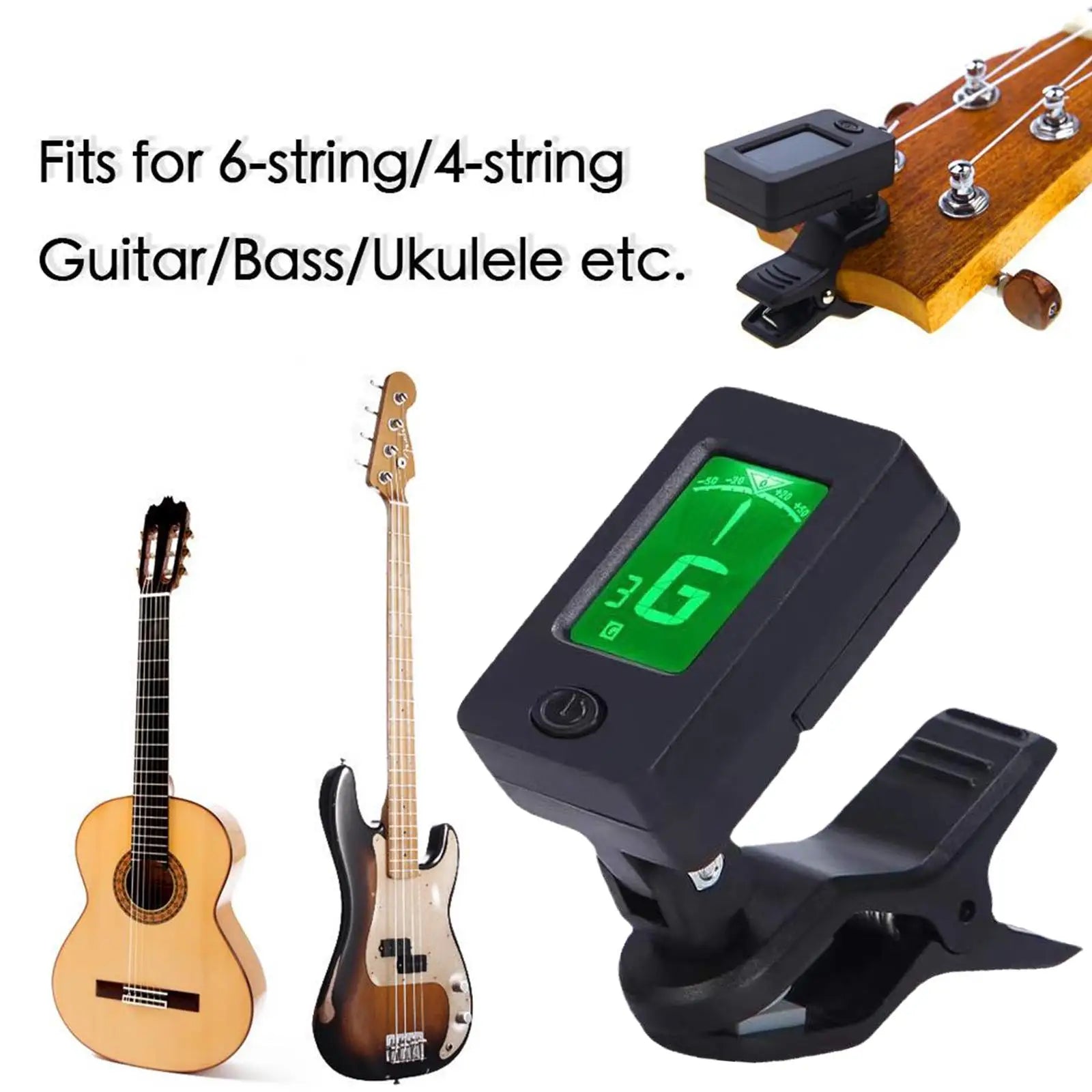 Digital Clip-On Instrument Tuner — Accurate Pitch for Guitar and Bass