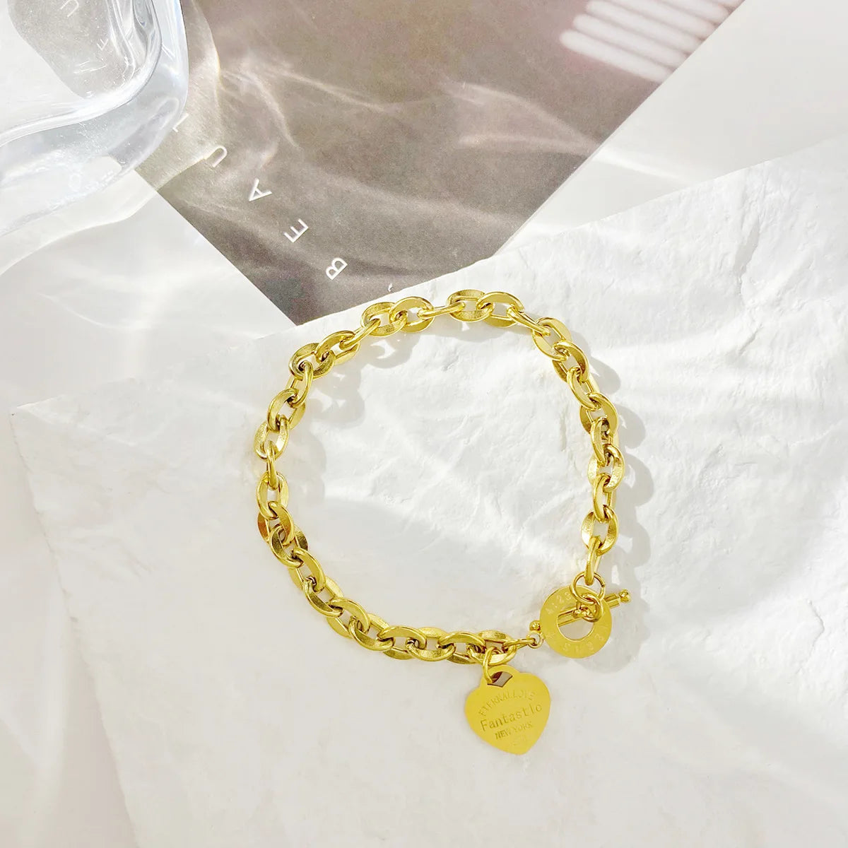 Stainless Steel Heart Pendant Bracelet — Unisex Link Chain Jewelry