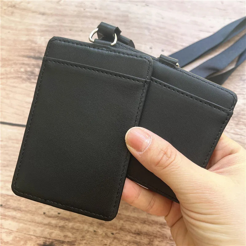 Retractable PU Leather Badge Holder — Adjustable ID Necklace with Lanyard