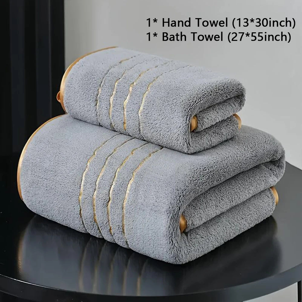 Premium Bath Towel Set — Soft Absorbent Fabric with Gold Accents