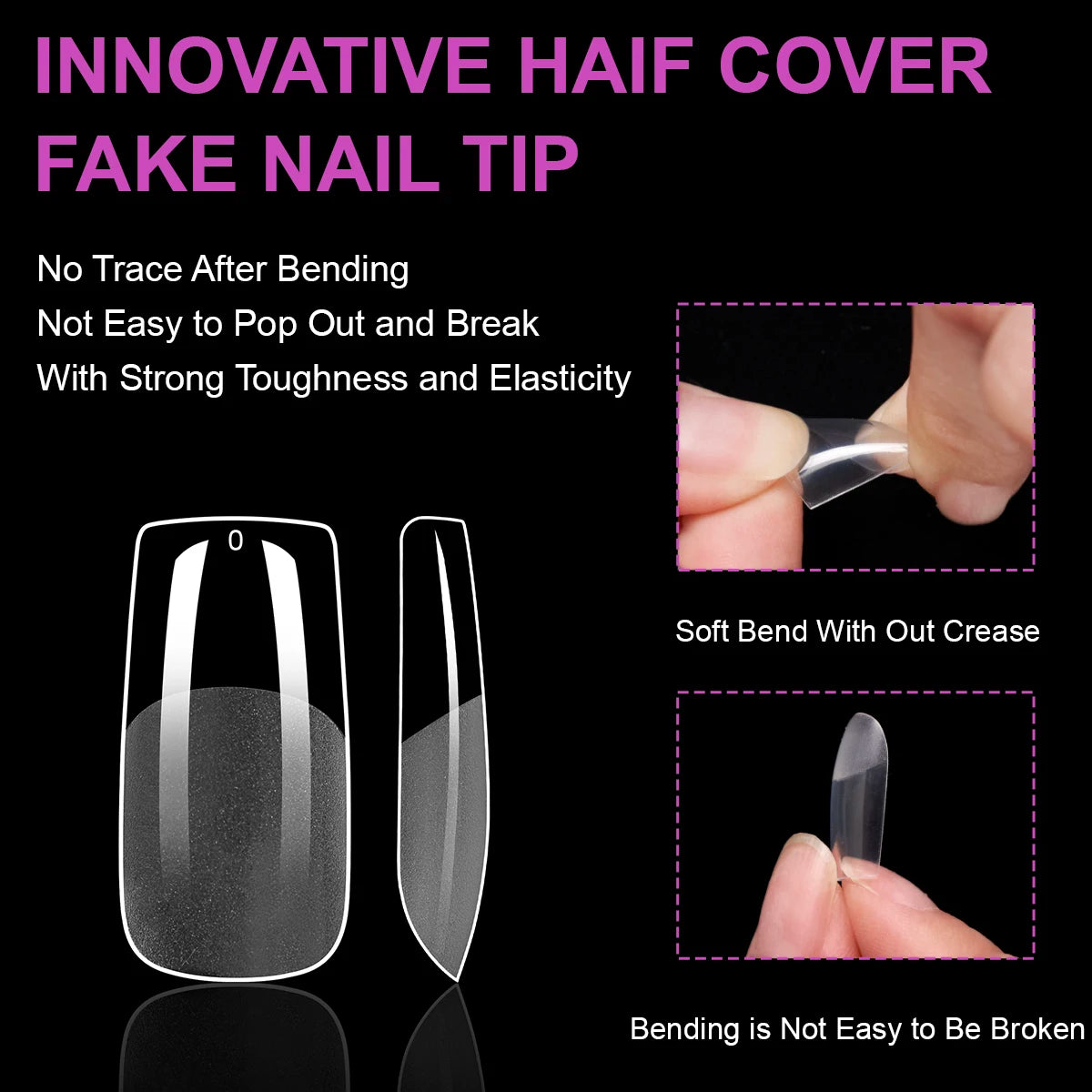 Soft Gel Nail Tips — Full Cover False Nail Extensions, 550 Pieces