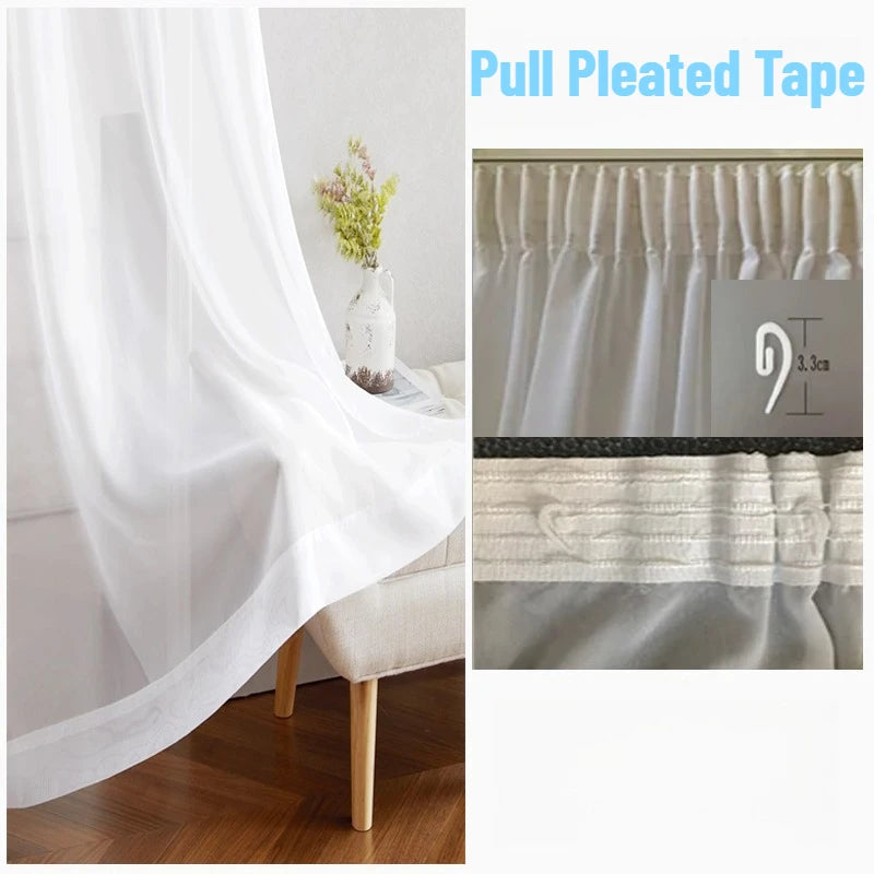 JESSANS White Tulle Wavy Curtains — Luxury Chiffon Sheer Voile for Home Decor