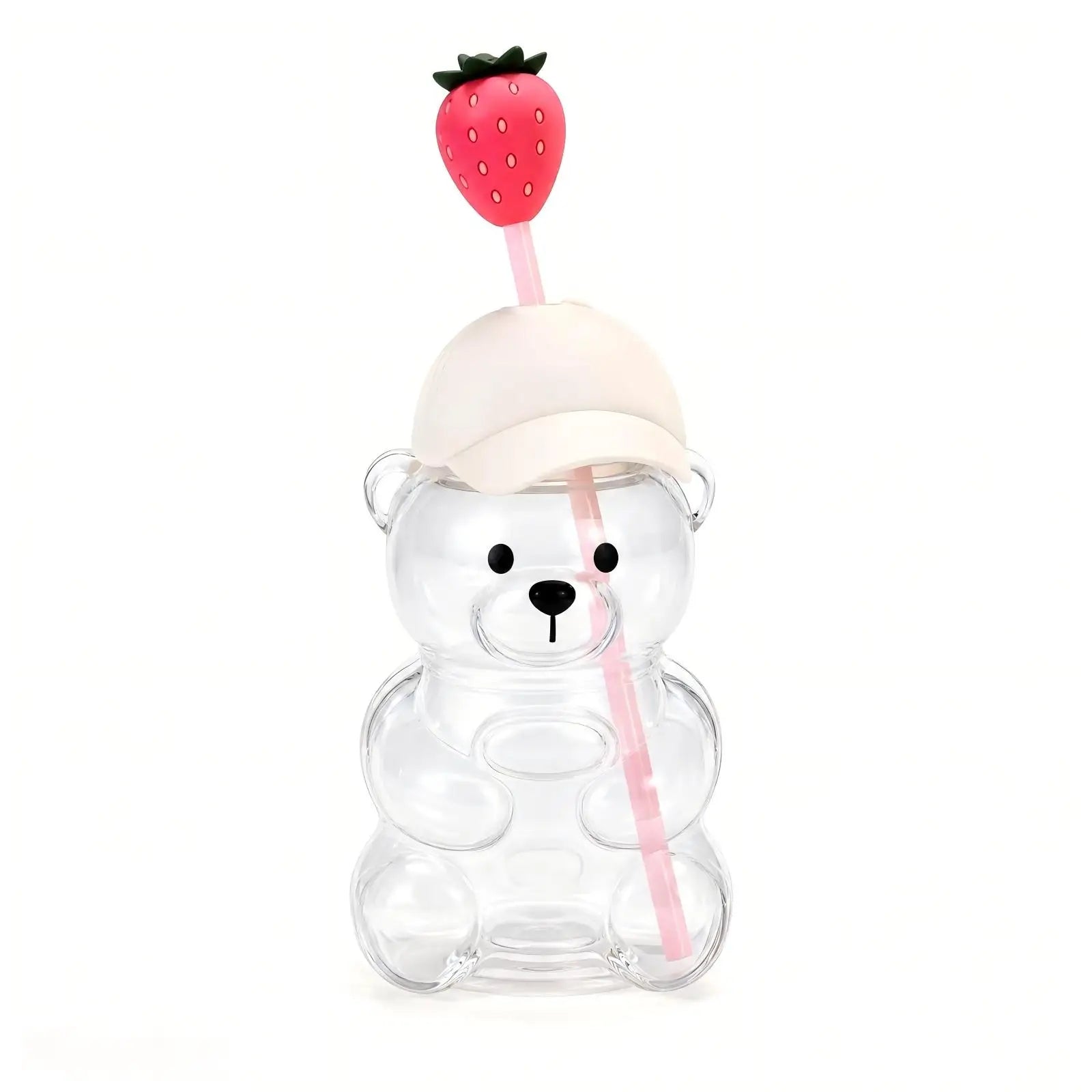Cute Bear Shaped Glass Cup — 20oz Adorable Drinking Bottle with Straw