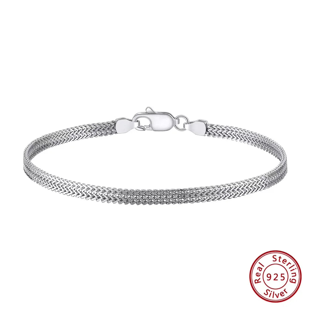 Rinntin 925 Sterling Silver Flat Mesh Bracelet — Classic Unisex Bangle Chain