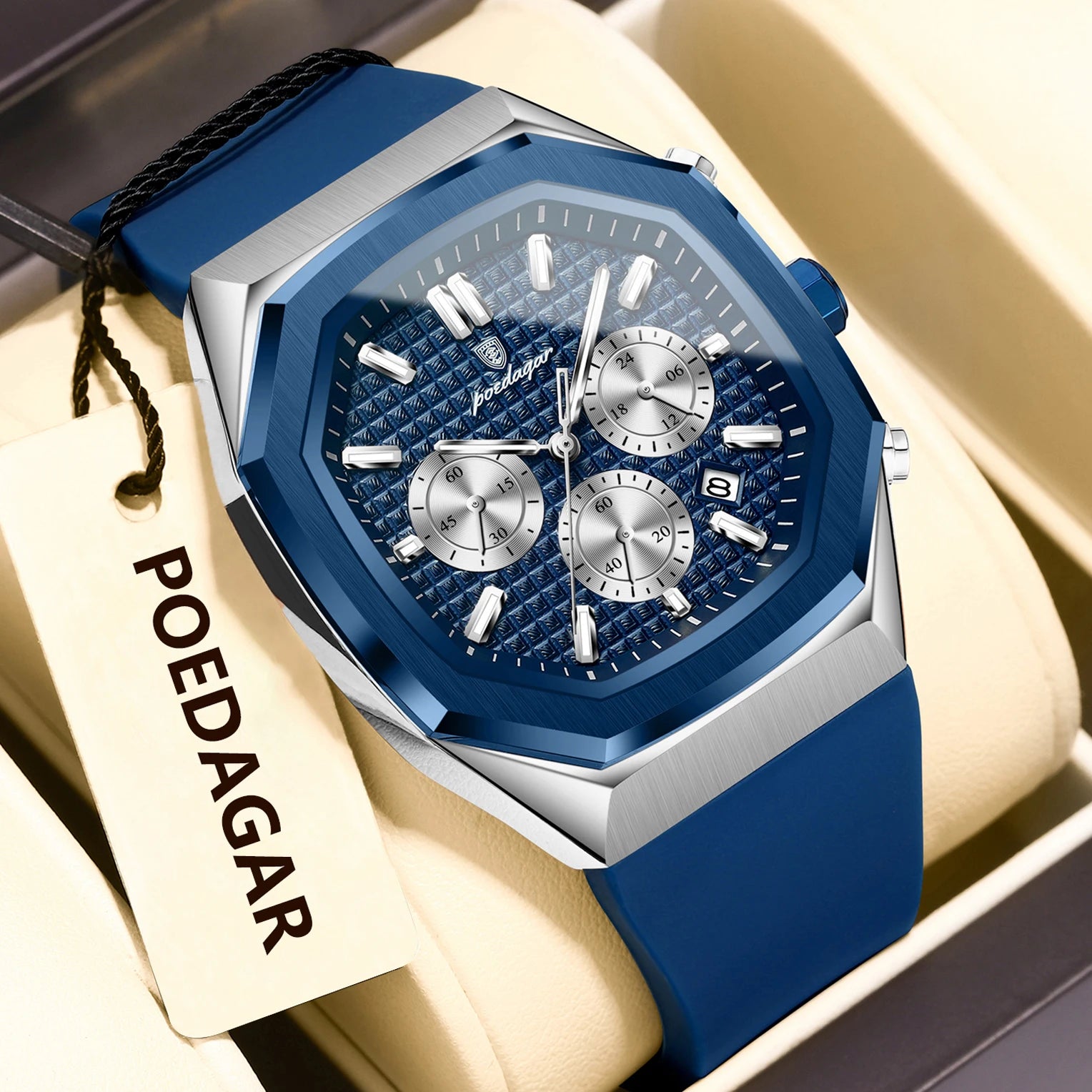 POEDAGAR Men's Chronograph Watch — Waterproof Business Quartz Timepiece