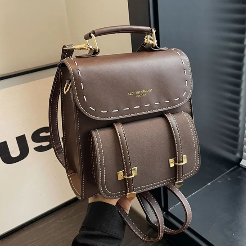 Women's Faux Leather Patchwork Backpack — Stylish Travel & School Bag
