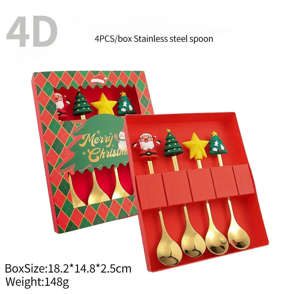 Christmas Themed Stainless Steel Cutlery Set — Decorative Santa Spoon and Fork