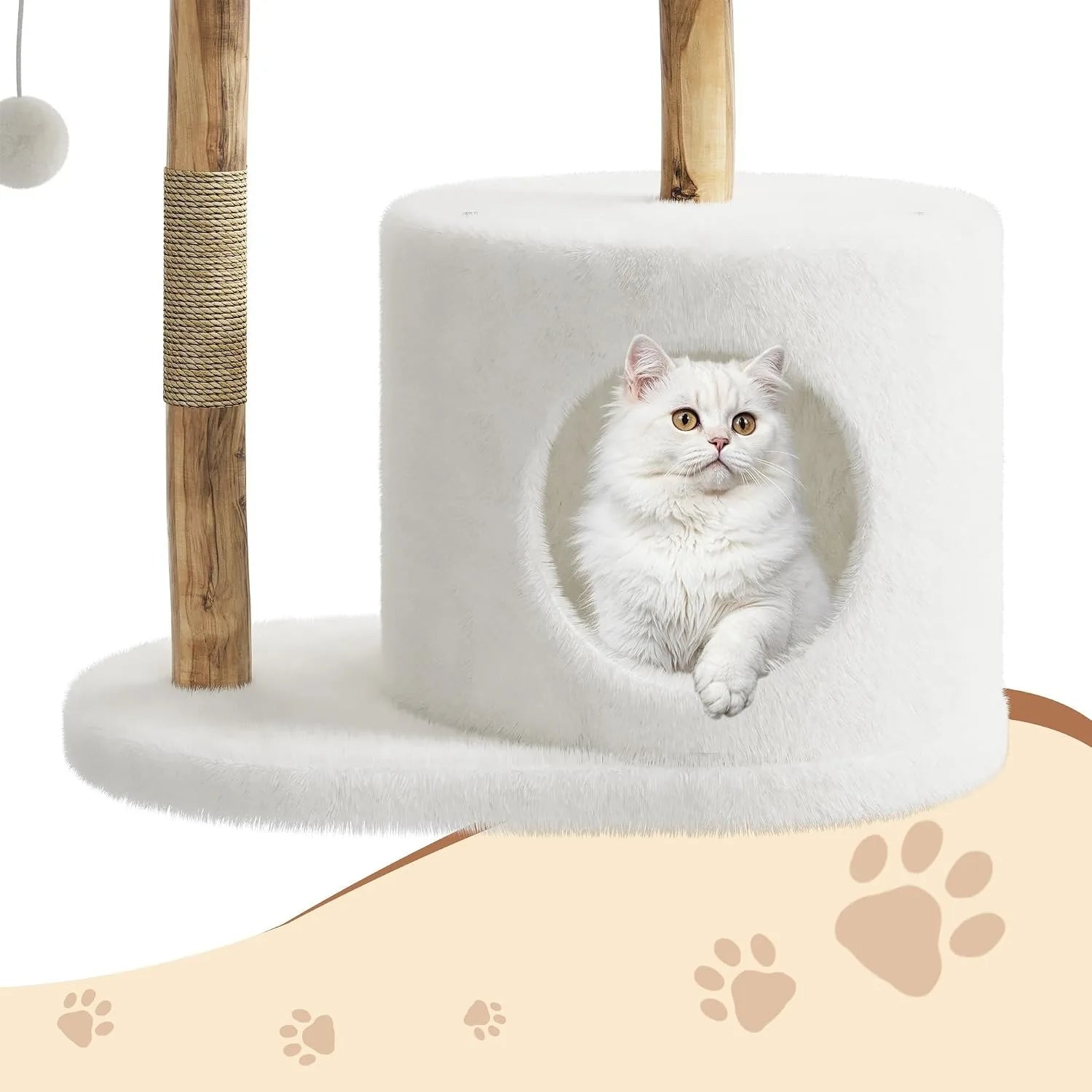Wooden Cat Tree Tower with Rattan — Multi-Level Climbing Activity Center