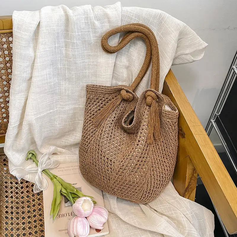 Women's Knitted Crochet Tote Bag — Large Capacity Summer Shoulder Bag