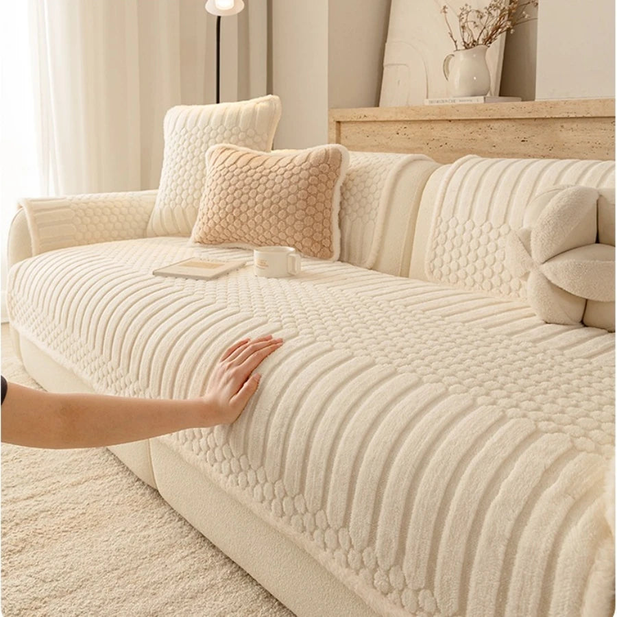 Fluffy Fleece Sofa Cover — Non-Slip Warm Throw for Living Room