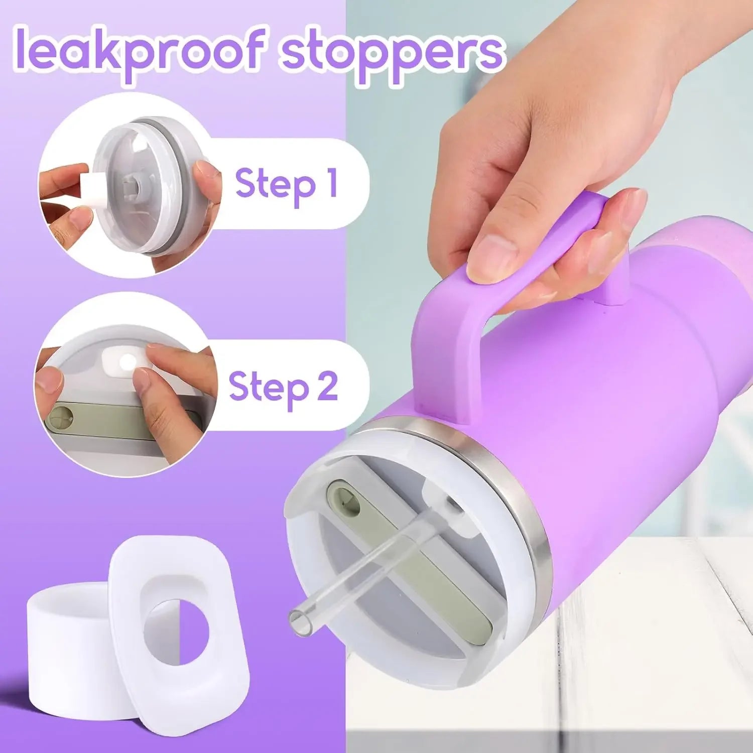 8-Piece Purple Tumbler Accessory Set — Silicone Straw Topper & Personalized Charms