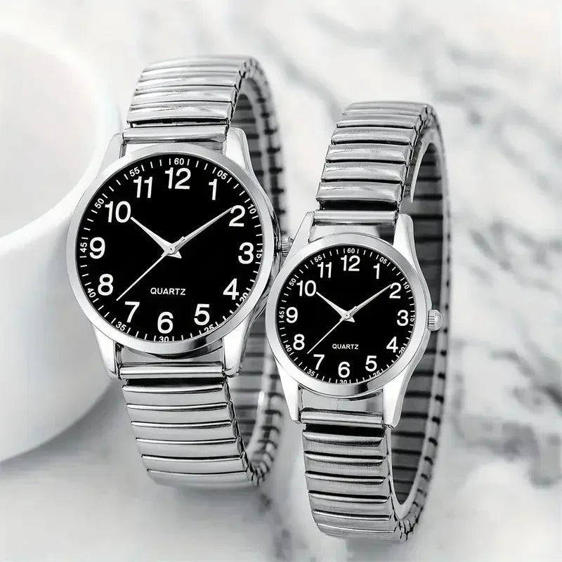 Fashion Couple Quartz Watches — Simple Arabic Dial with Elastic Band