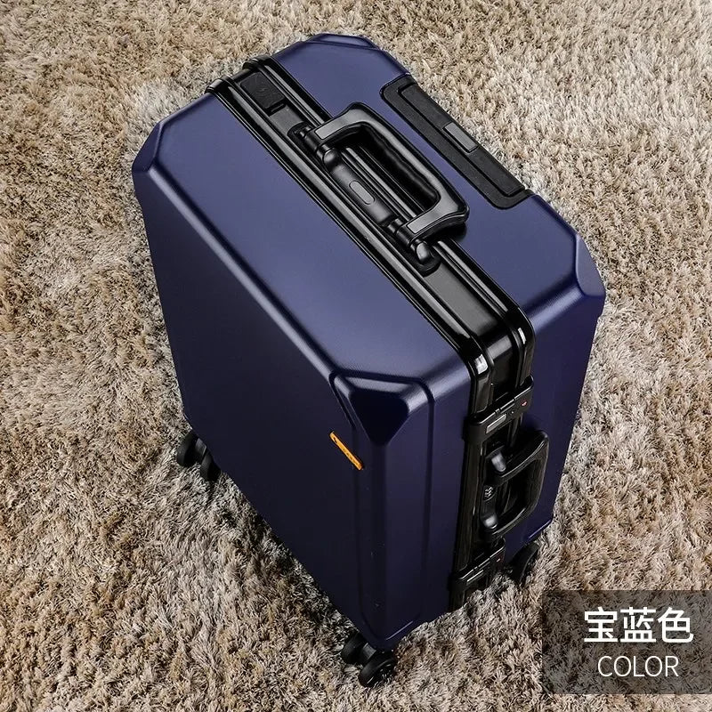 Aluminum Frame Rolling Luggage — USB Charging Suitcase with Password Lock