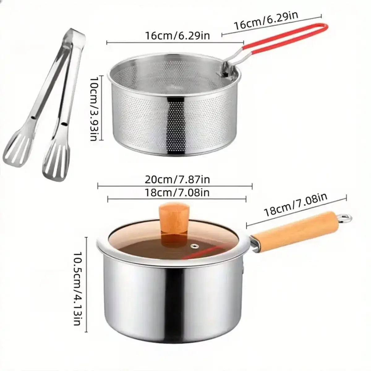 Stainless Steel Deep Fryer Set — 3-Piece Pot with Filter Basket