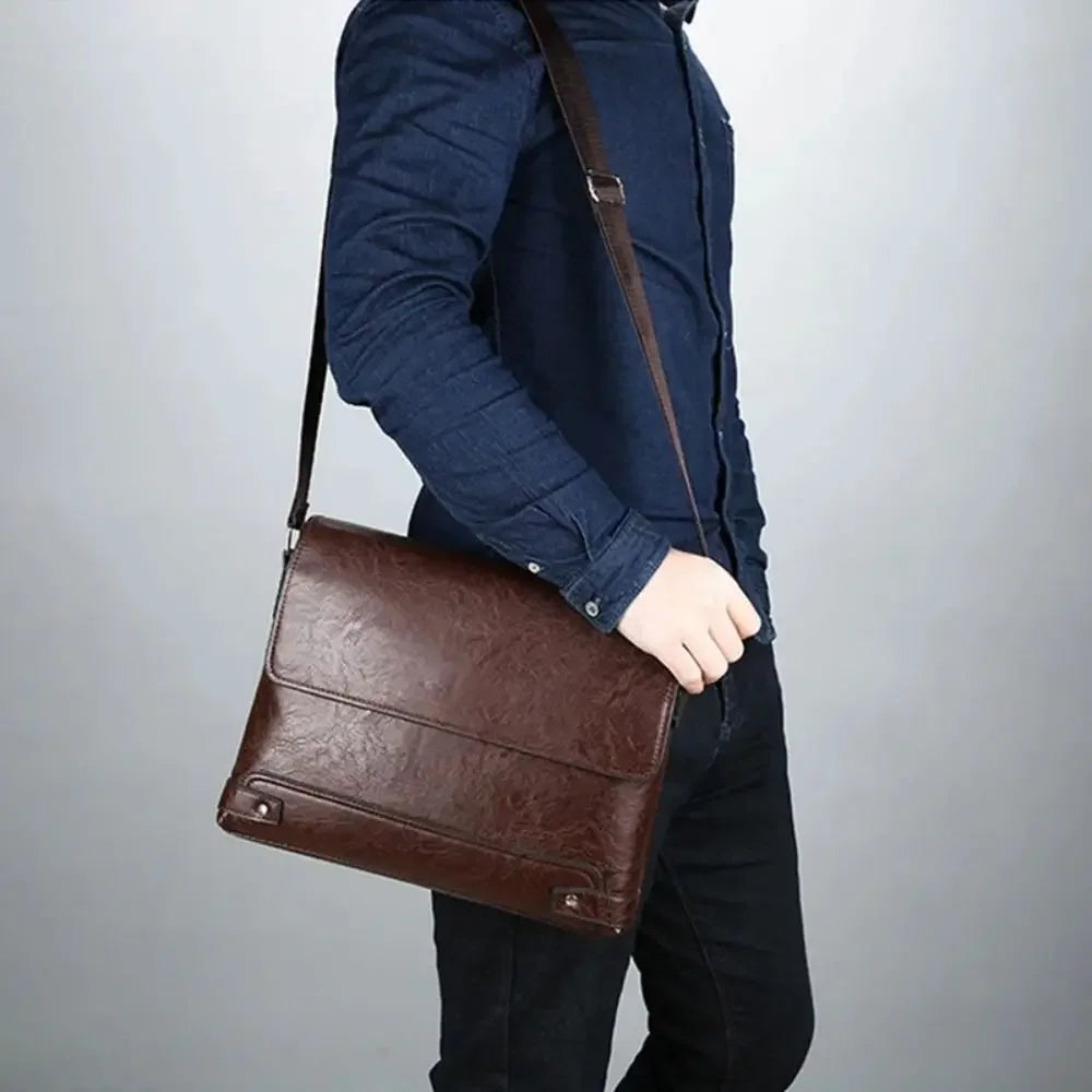 Men's PU Leather Business Briefcase — Professional Laptop Messenger Bag