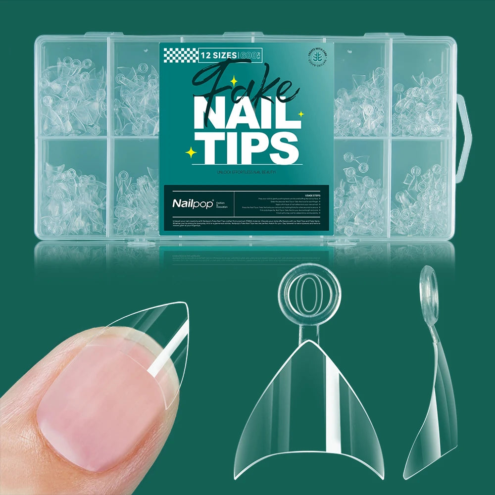 Nailpop Clear Acrylic False Nail Tips — Professional Full Cover Extensions