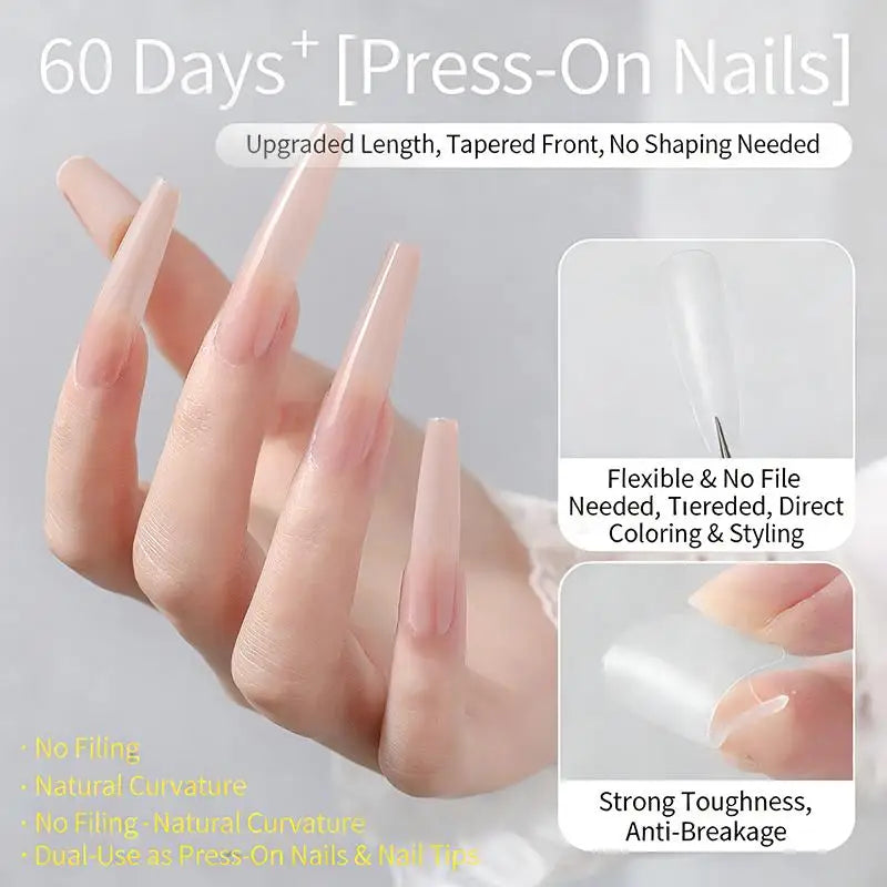 Full Cover Fake Nail Tips — Professional Press On Manicure Set